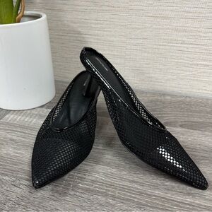 Pretty Little Thing Mesh Point Toe Kitten Heel Mule Sandals